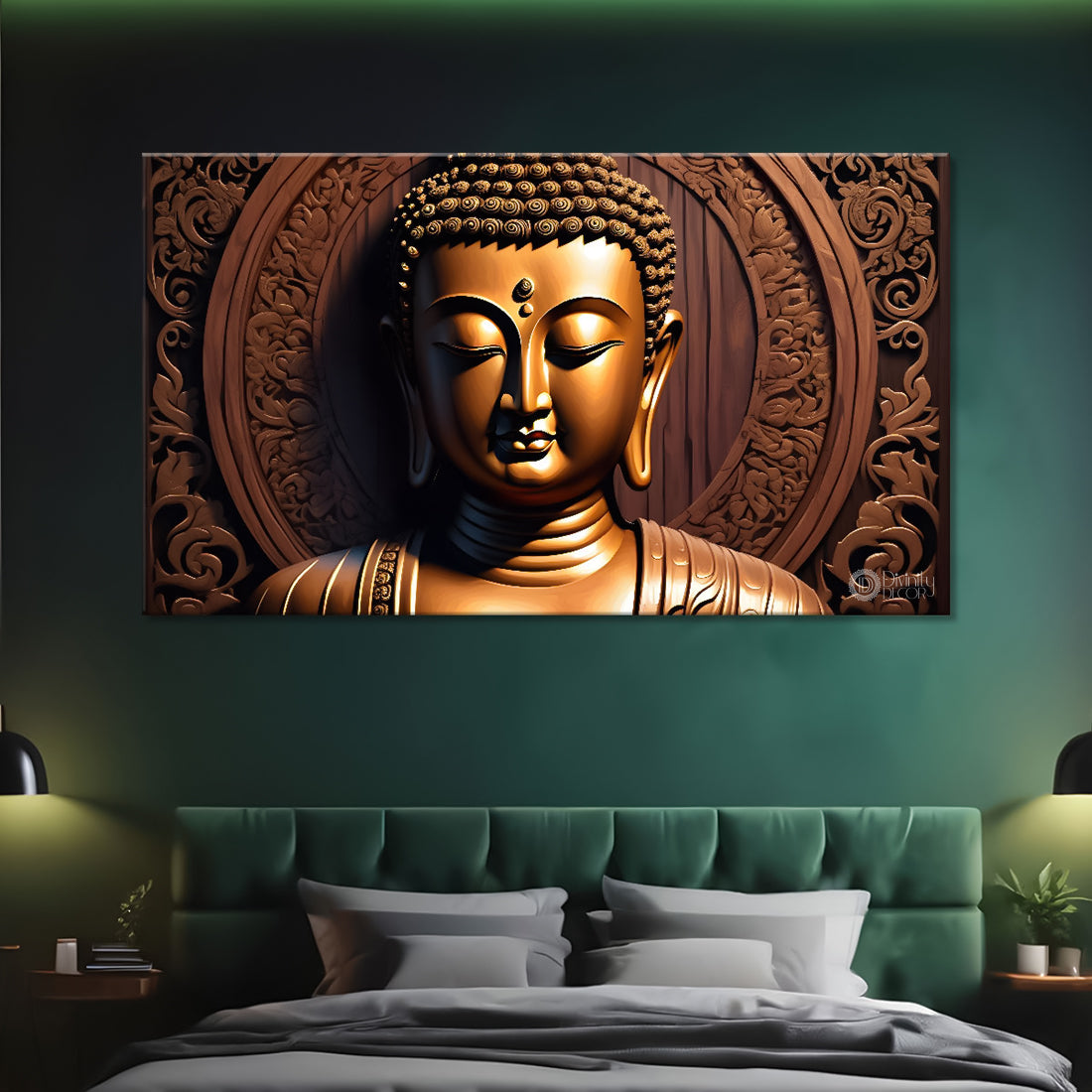 Golden buddha with brown textured background painting Canvas Wall Painting - Buddha-219