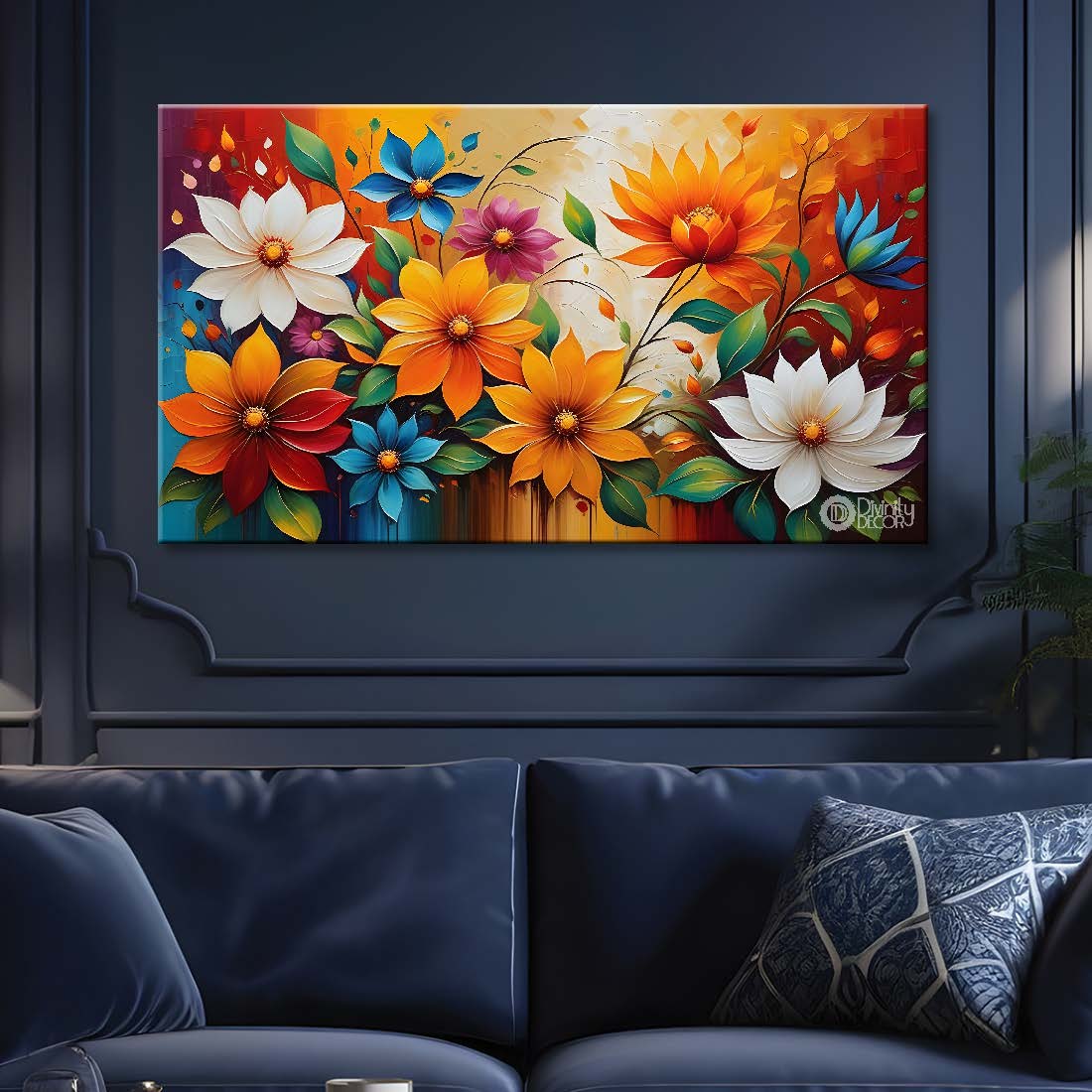 Colorful flowers in orange background- Design - Flower-219