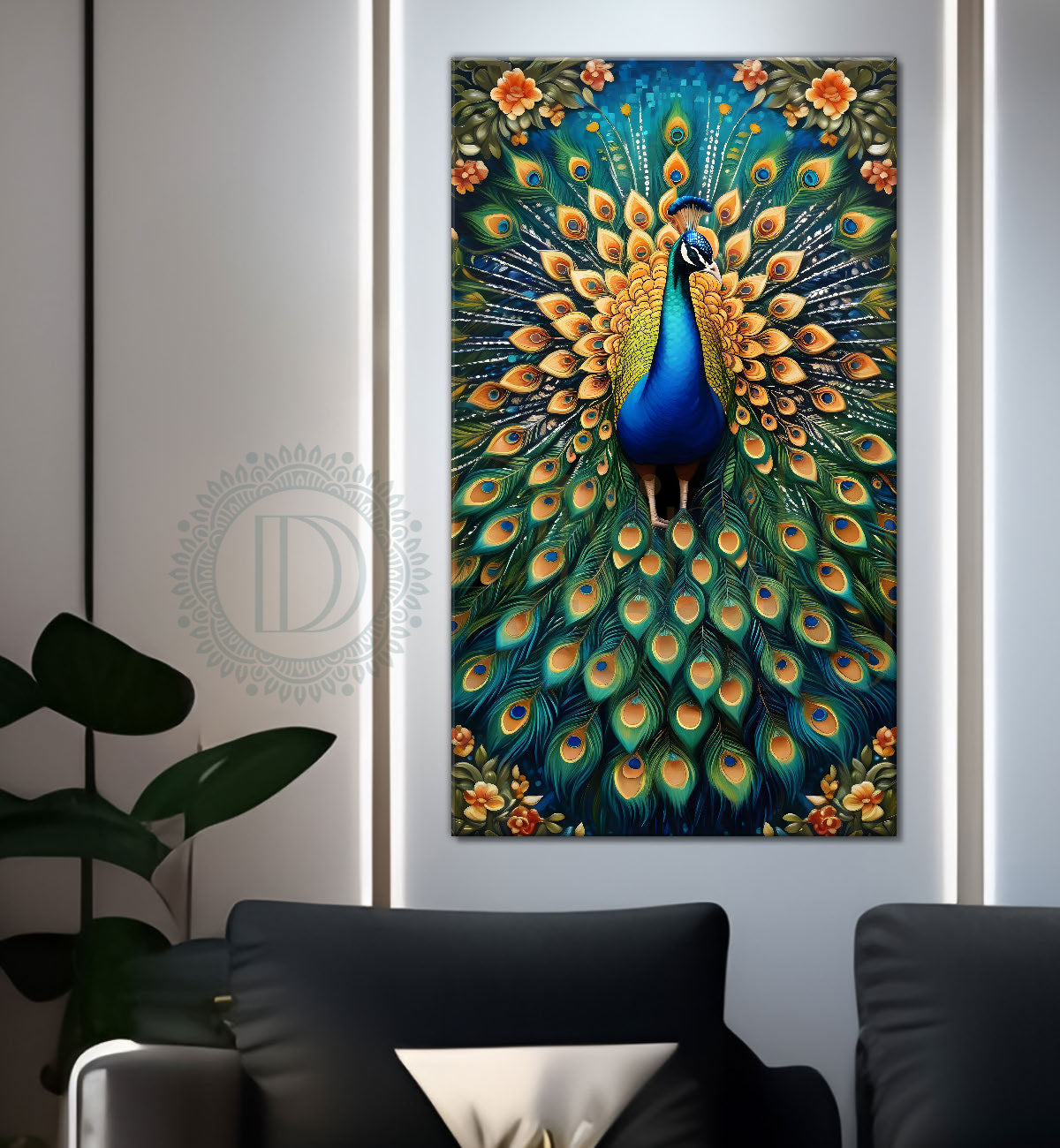 Peacock in bright colours modern art painting  - Design - Peacock-V-21
