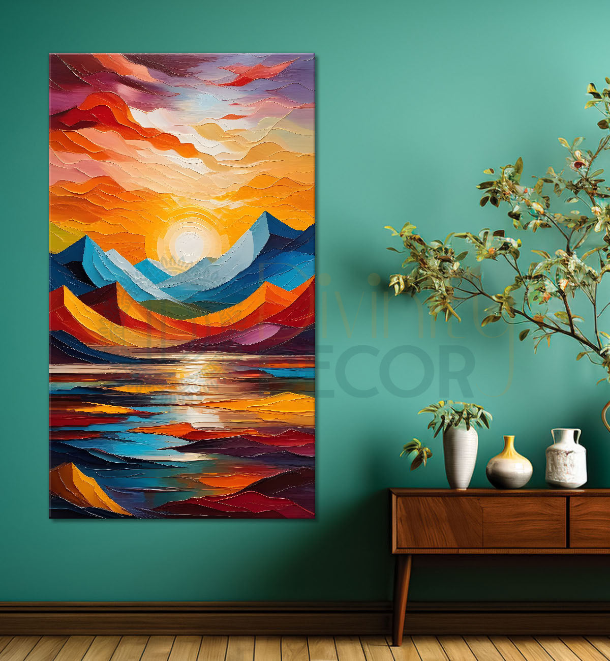 Colourful texutred modern art painting off mountains with sunset Canvas Painting - Design - Modern-V-21