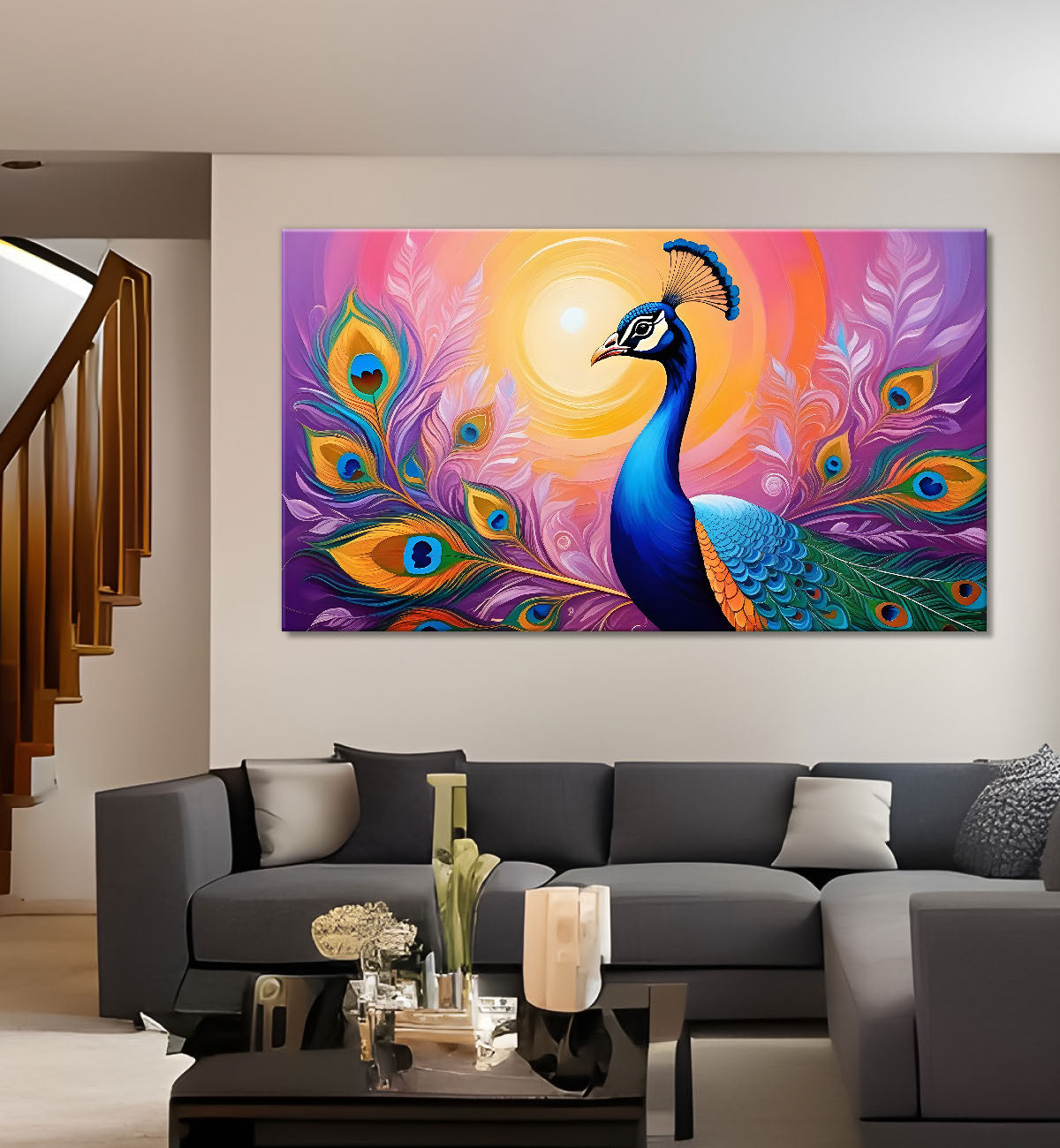 Peacock with pick background modern art Canvas Painting - Design - Peacock-21