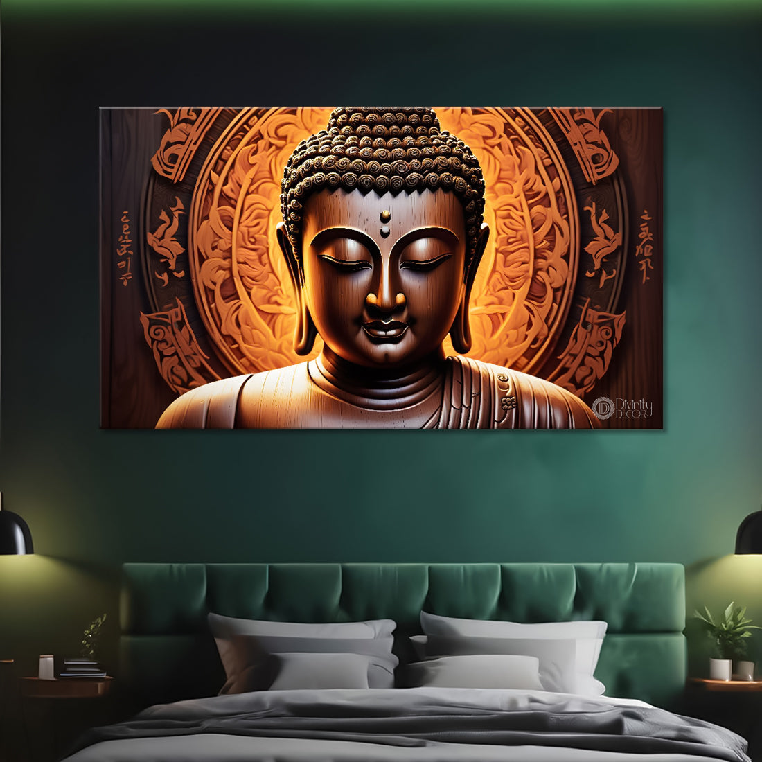Golden buddha with yellow textured background painting Canvas Wall Painting - Buddha-220