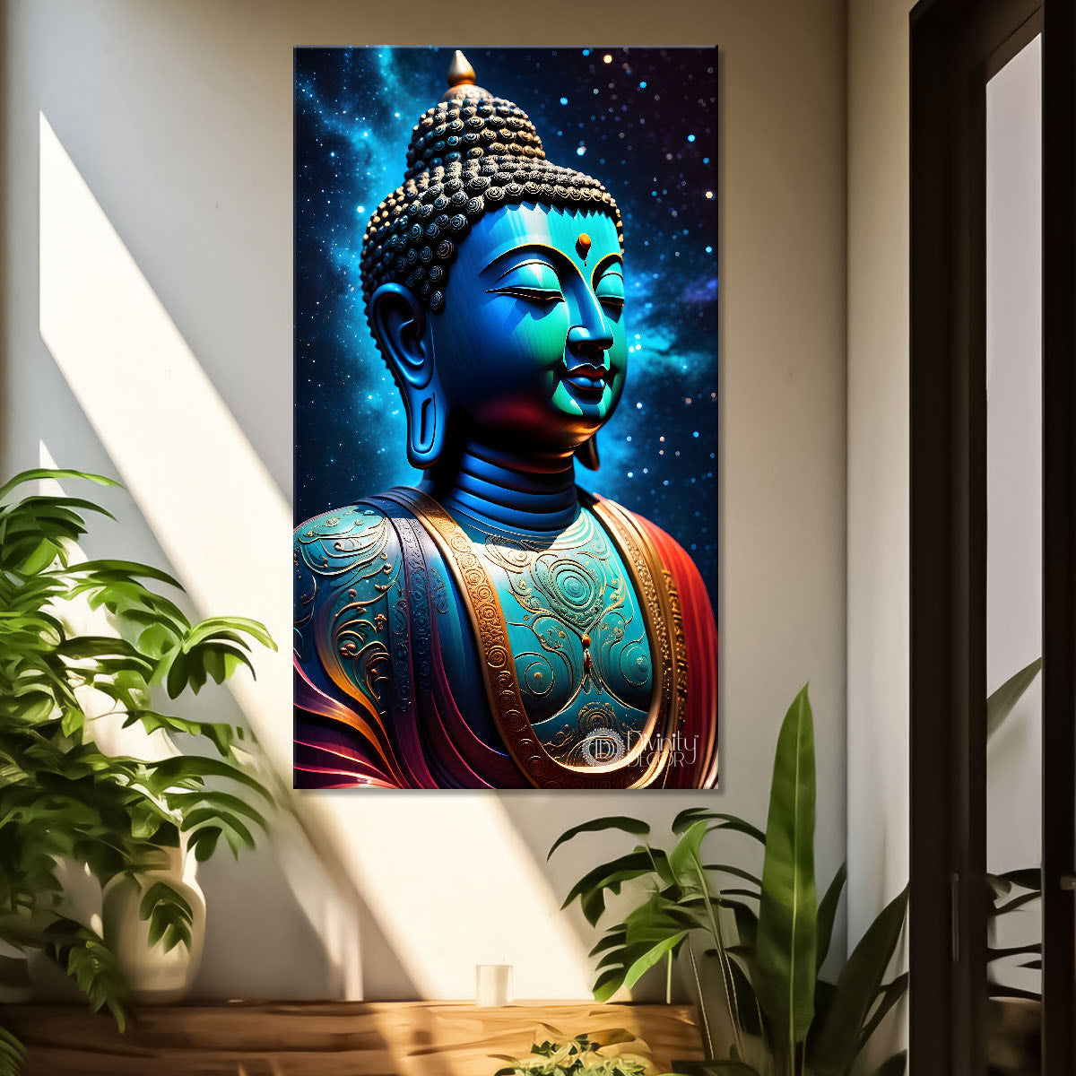 Blue face buddha with blue and dark texturd oil painting Buddha-V-220