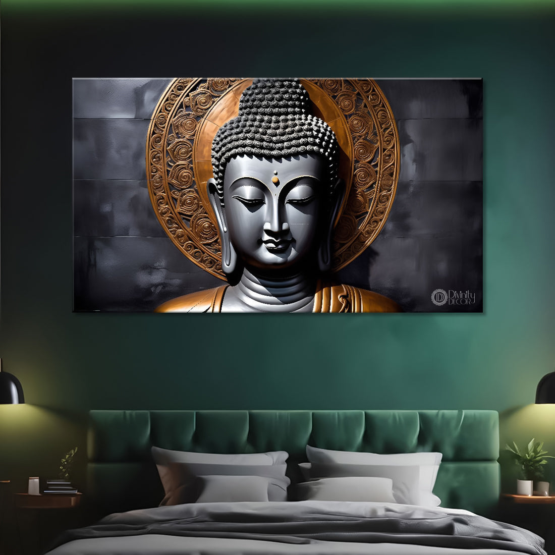 Grey buddha with dark textured background painting Canvas Wall Painting - Buddha-221