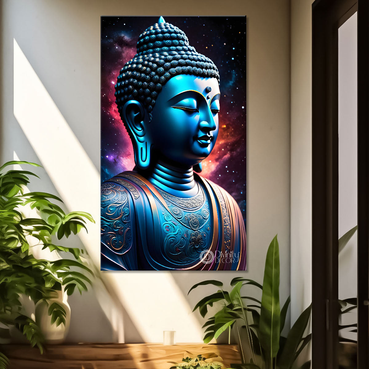 Golden face buddha with colourful and dark texturd oil painting Buddha-V-221