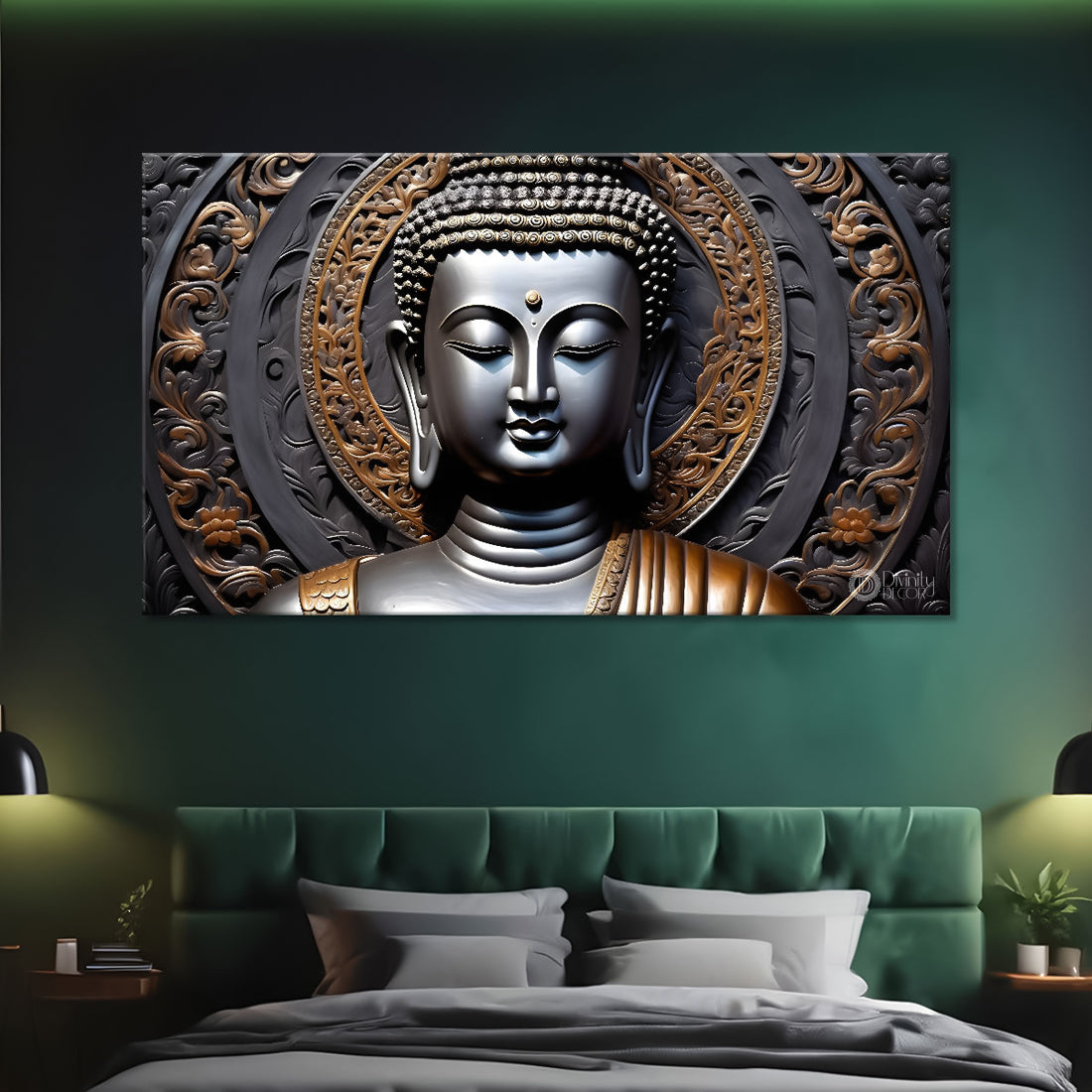 Grey buddha with dark textured background painting Canvas Wall Painting - Buddha-222