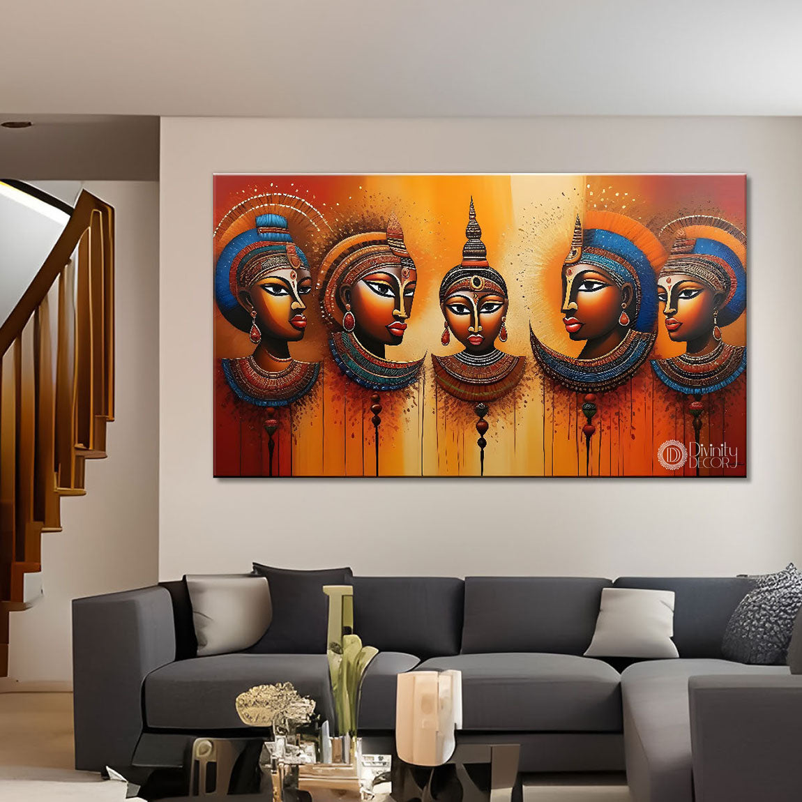 Multiple tribal women textured modern art Canvas Painting - Design - Modern-L-222