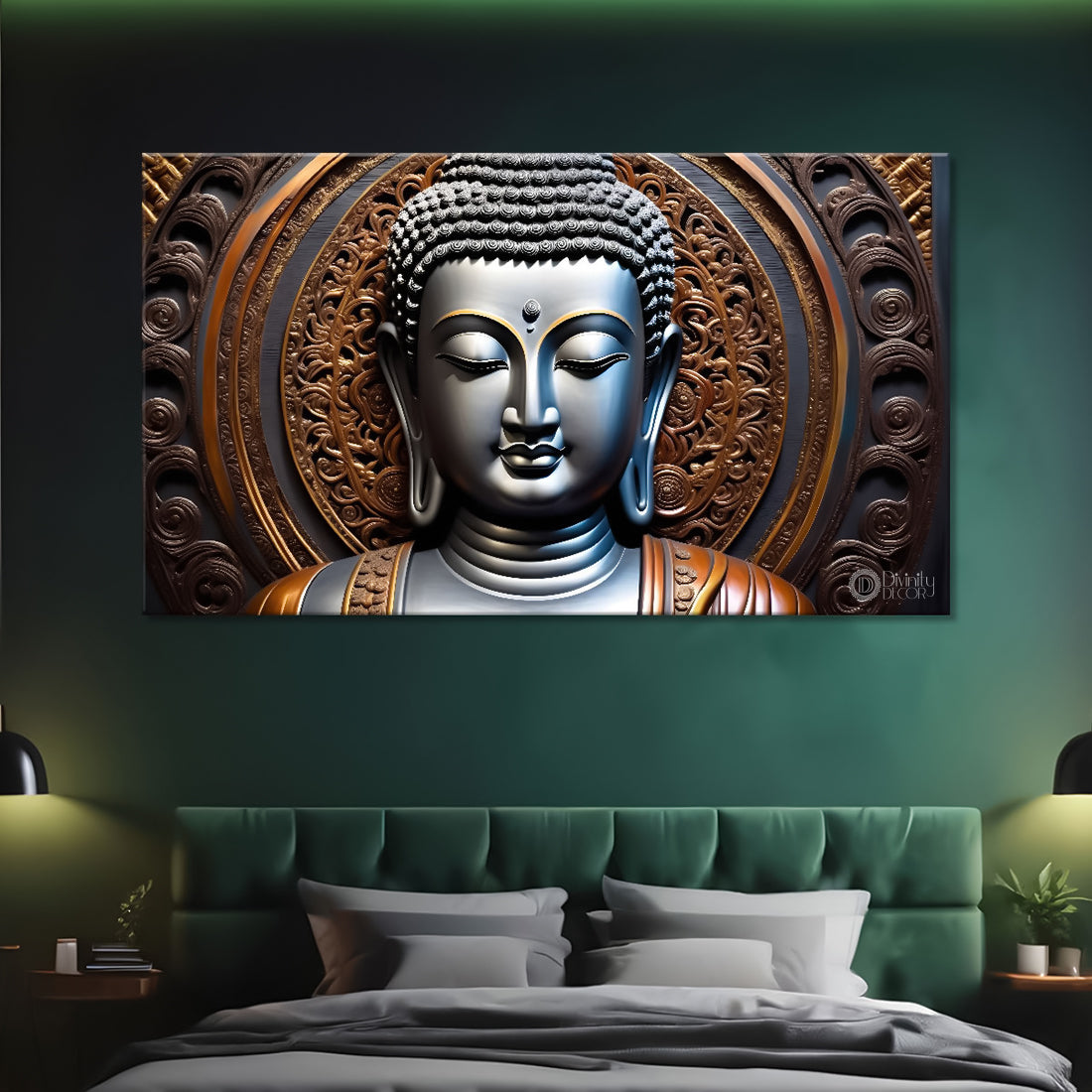 Grey buddha with dark textured background painting Canvas Wall Painting - Buddha-223
