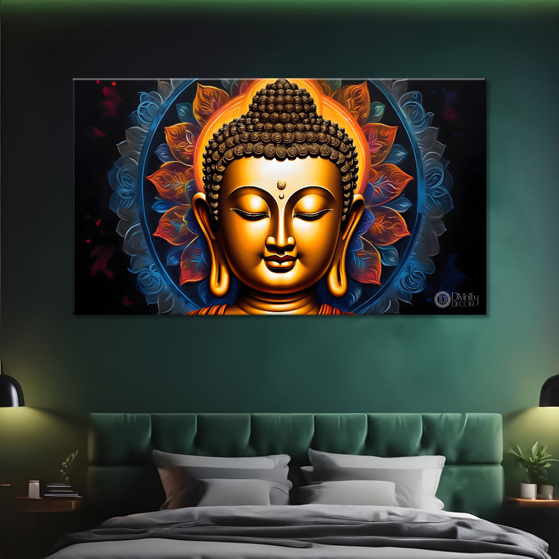 Golden buddha with textured background painting Canvas Wall Painting - Buddha-225