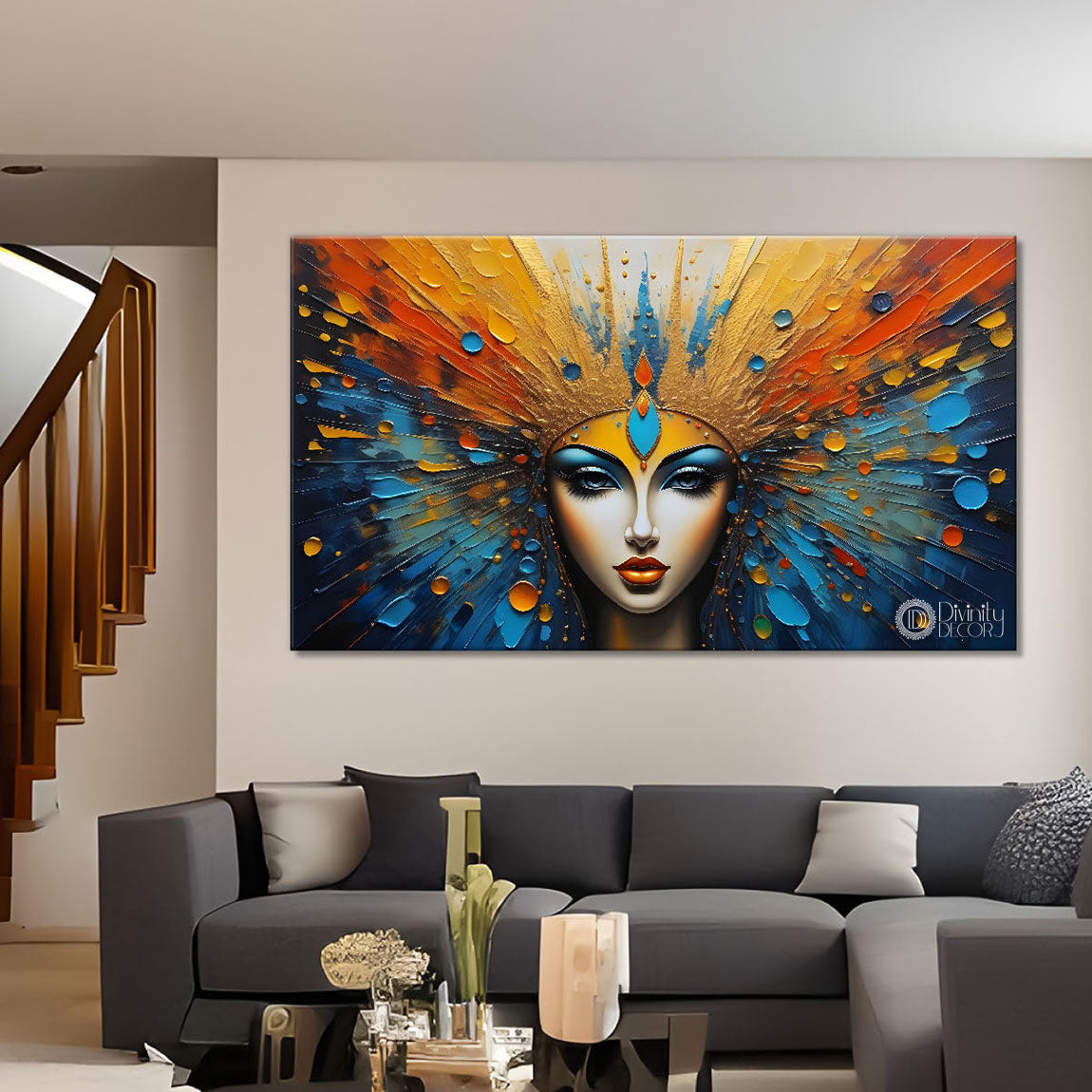 Beautiful angel in textured modern art Canvas Painting - Design - Modern-L-225