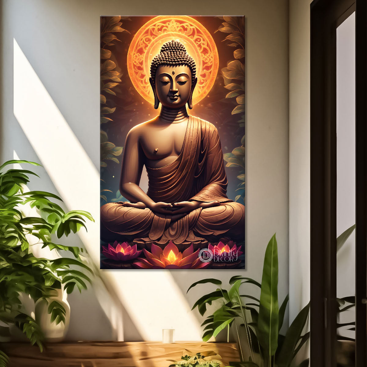 Golden buddha with orange chakra painting- Buddha-V-225