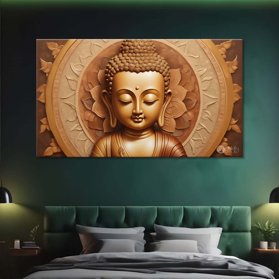 Golden baby buddha with light textured background painting Canvas Wall Painting - Buddha-226