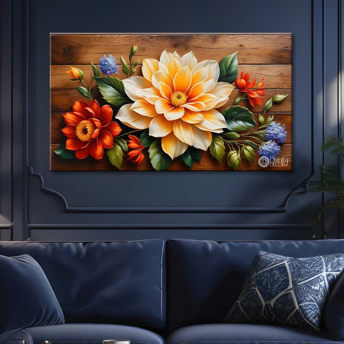 White and red flower in brown background- Design - Flower-226