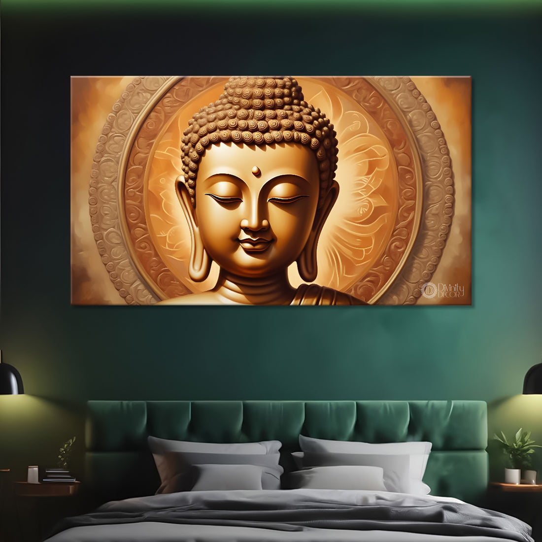 Golden buddha with light textured background painting Canvas Wall Painting - Buddha-227