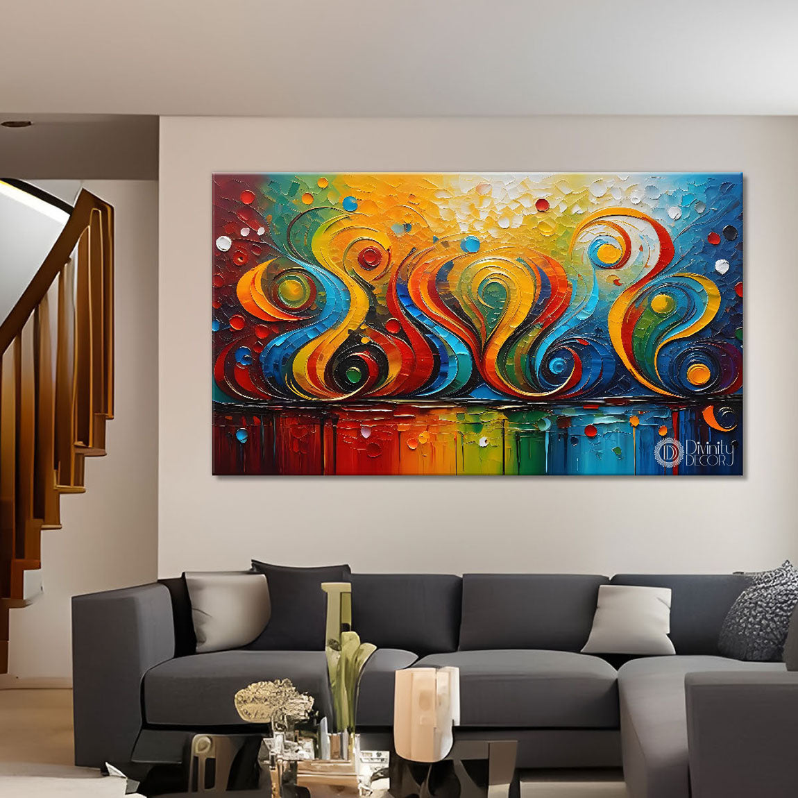 Colorful rays in zig zag pattern Canvas Painting - Design - Modern-L-227