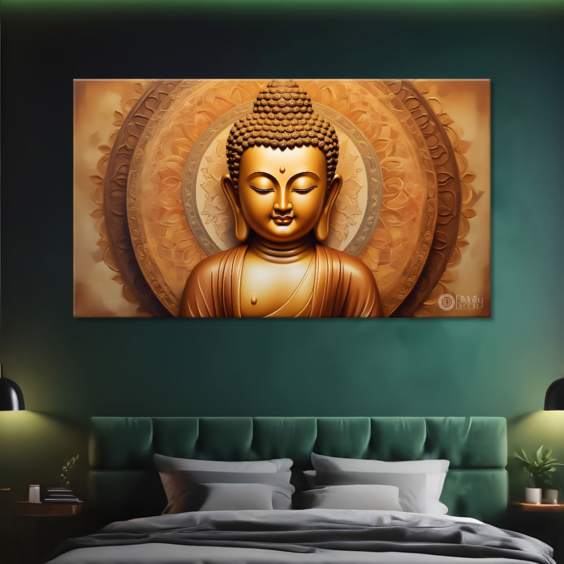Golden baby buddha with light textured background painting Canvas Wall Painting - Buddha-228