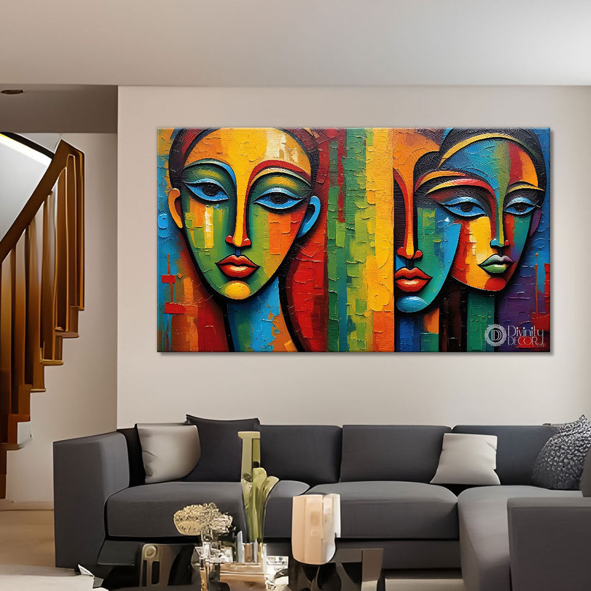 Colorful faces textured art Canvas Painting - Design - Modern-L-228