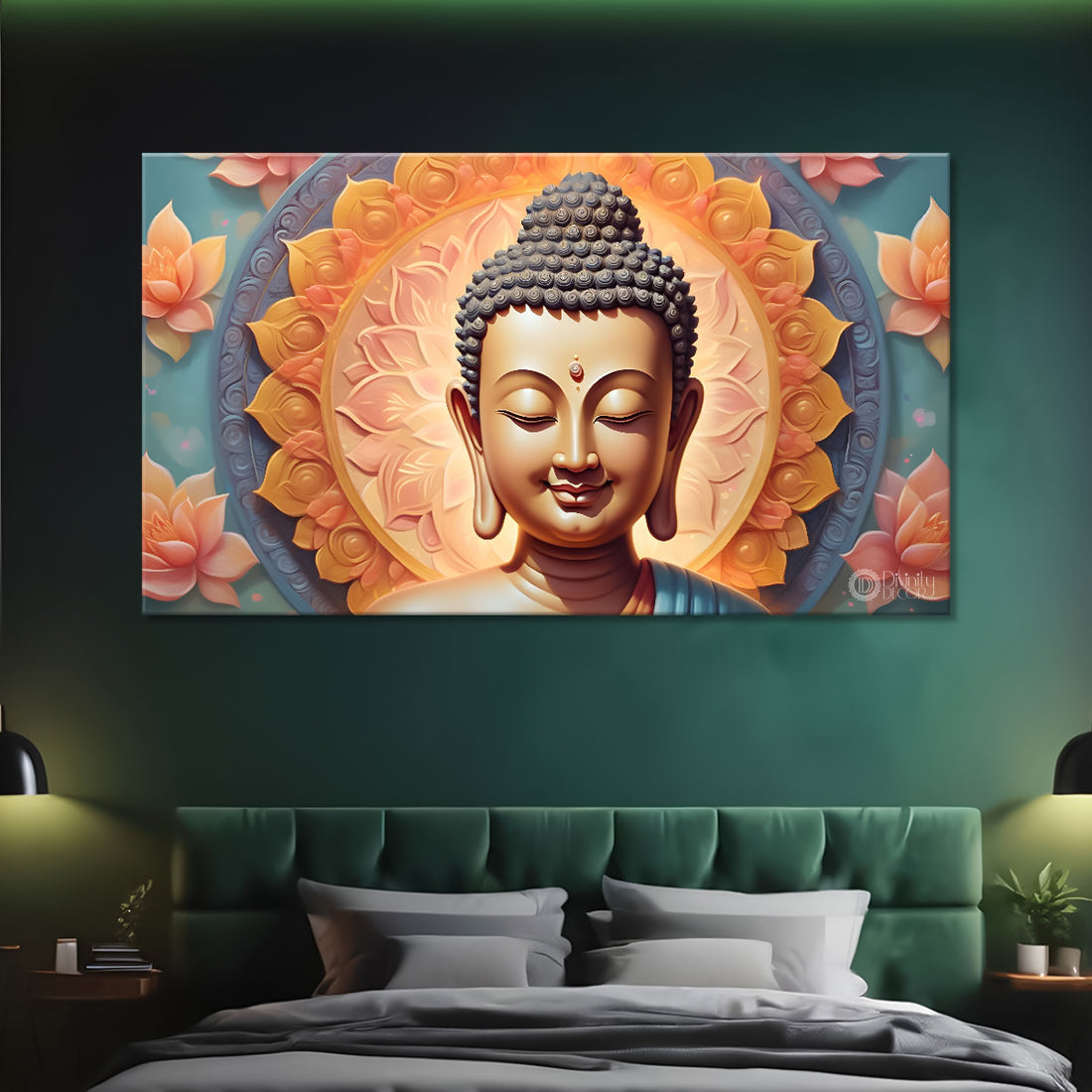 Golden buddha with light textured background painting Canvas Wall Painting - Buddha-229