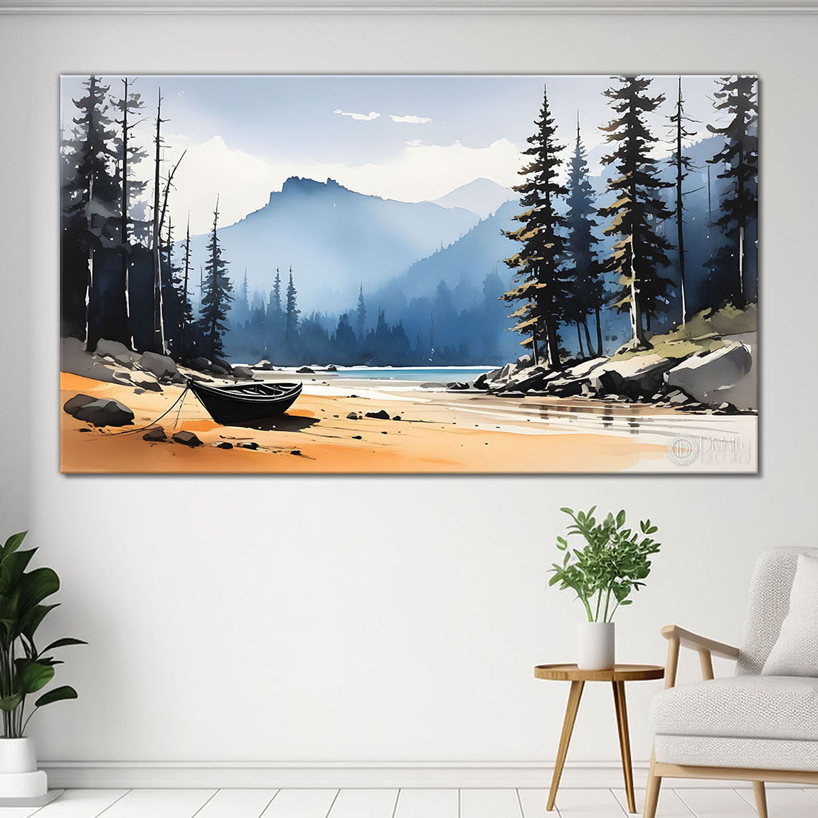 Mountains with trees water color painting Canvas Painting - Nature Art -229