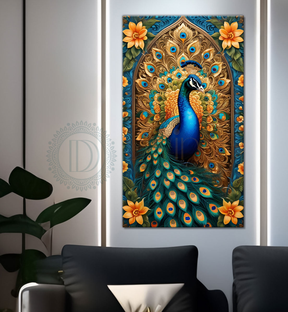 Peacock in bright colours with flowers modern art  - Design - Peacock-V-22