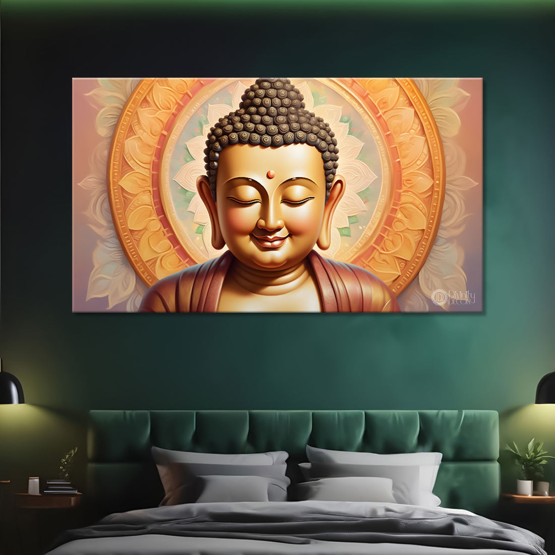 Golden buddha with light textured background painting Canvas Wall Painting - Buddha-230