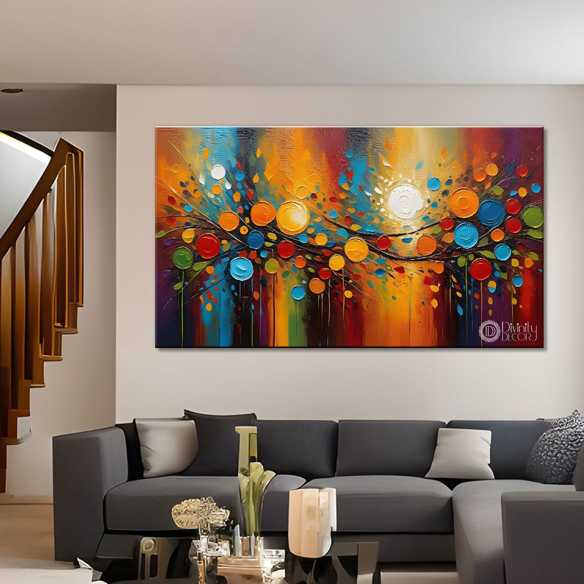 Colorful branch with textured art Canvas Painting - Design - Modern-L-230