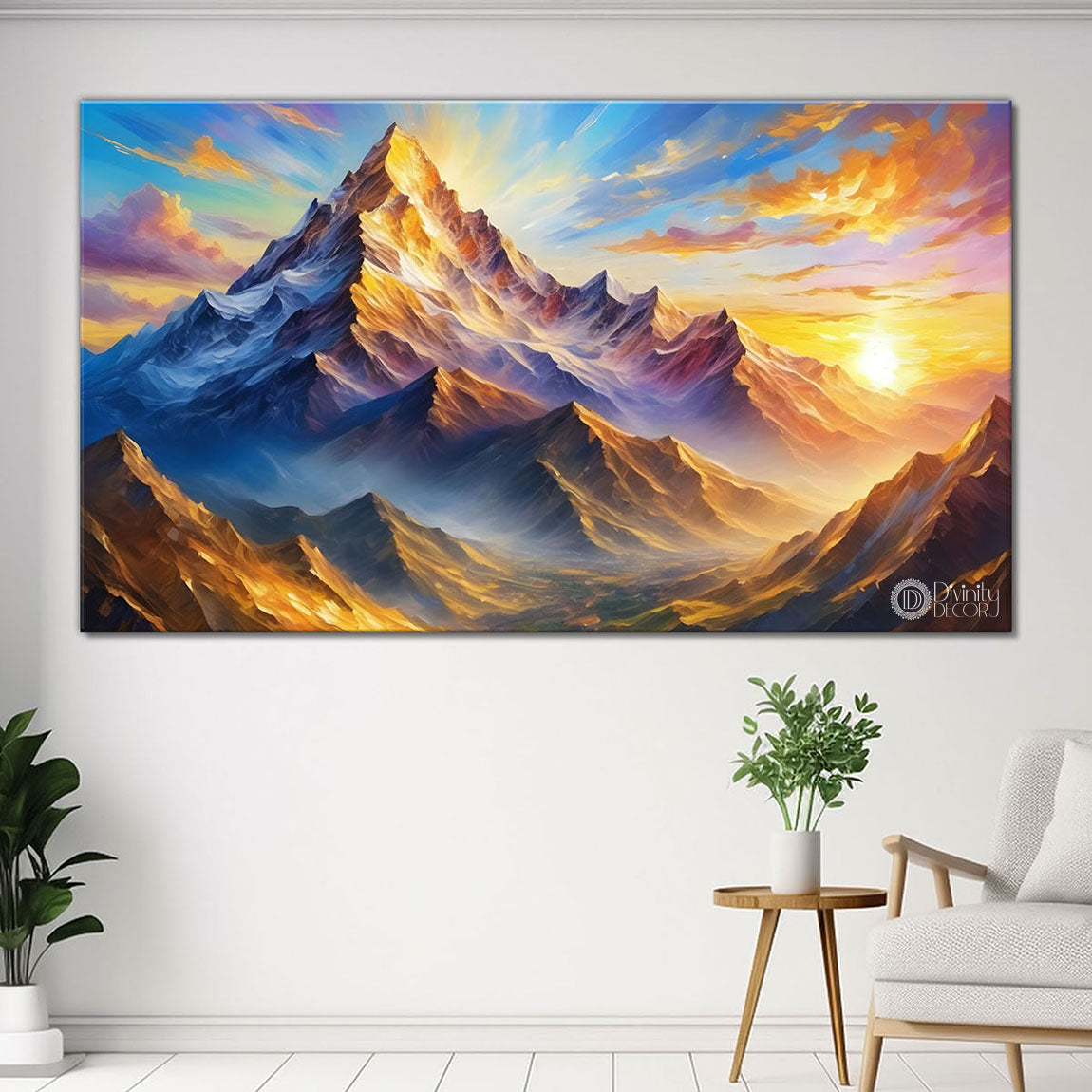 Mountains and trees in water color painting Canvas Painting - Nature Art -231