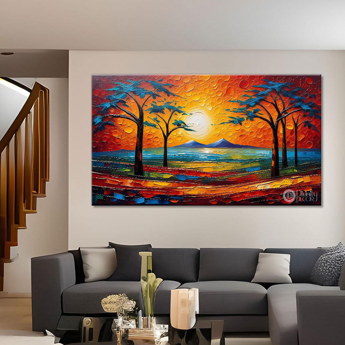 Sunset view textured modern art Canvas Painting - Design - Modern-L-232