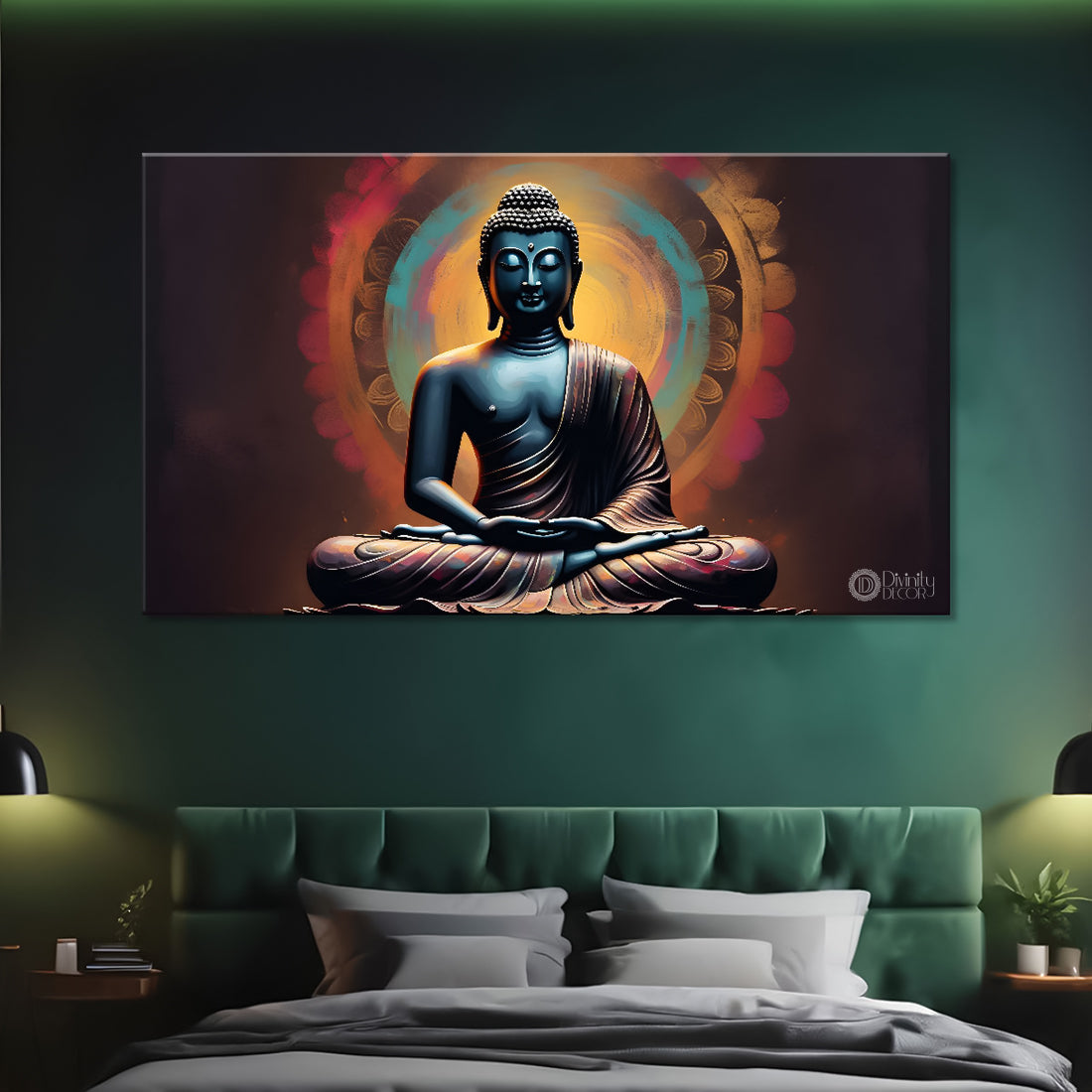 Golden buddha with red and dark textured background painting Canvas Wall Painting - Buddha-236