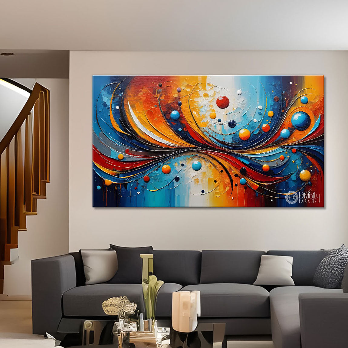 Colorful rays textured art Canvas Painting - Design - Modern-L-237