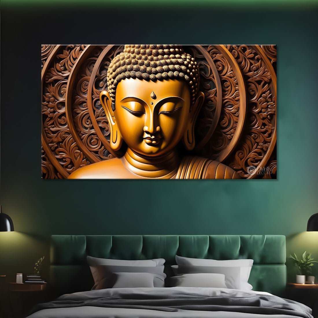 Golden buddha with golden textured background painting Canvas Wall Painting - Buddha-239