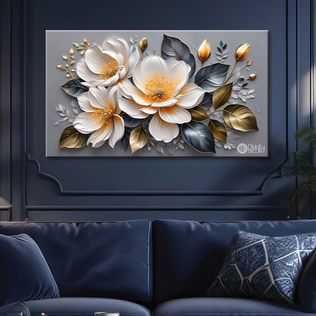 White flowers in grey background- Design - Flower-239