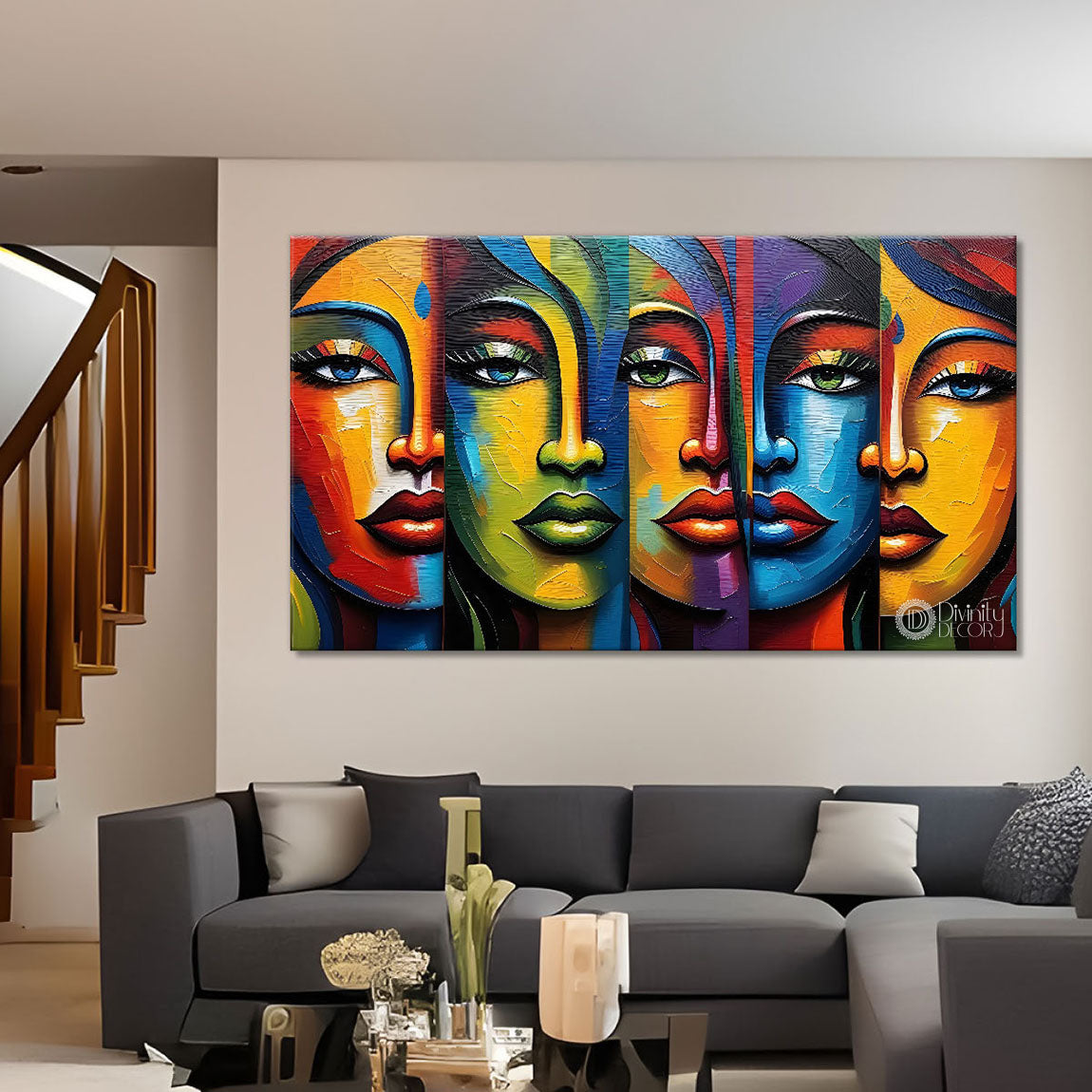 Multiple face colorful textured art Canvas Painting - Design - Modern-L-239
