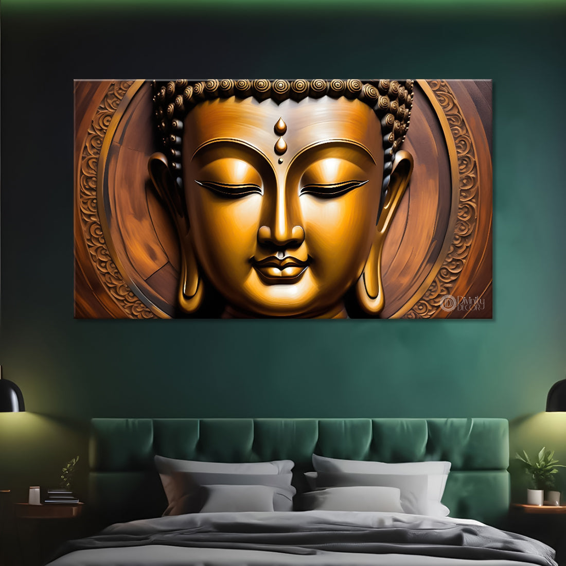 Golden buddha with golden textured background painting Canvas Wall Painting - Buddha-240