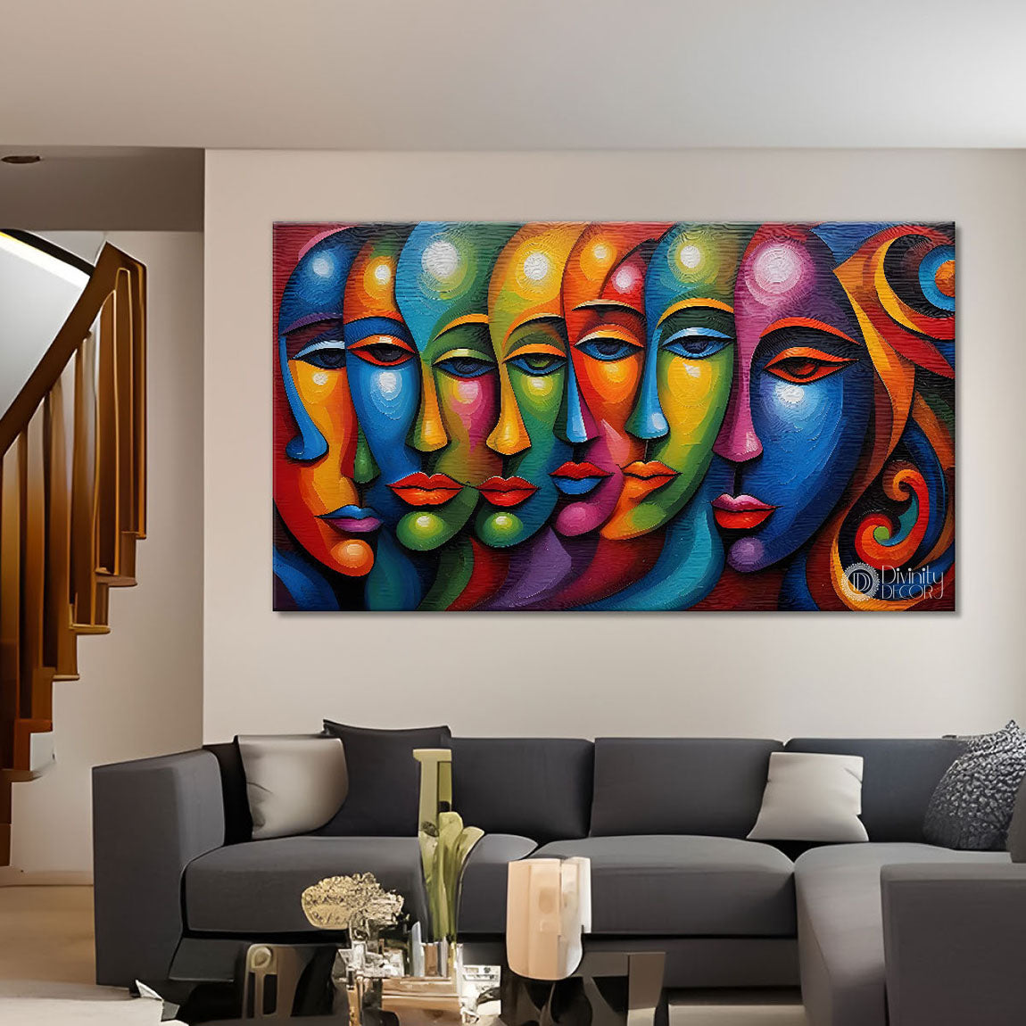 Multiple face colorful textured art Canvas Painting - Design - Modern-L-240