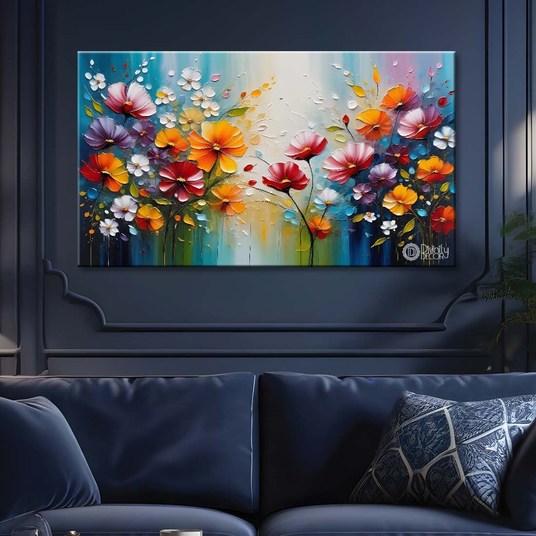 Colorful flowers in blue background- Design - Flower-240