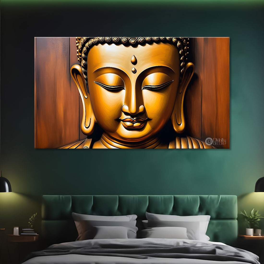 Golden buddha with golden textured background painting Canvas Wall Painting - Buddha-241