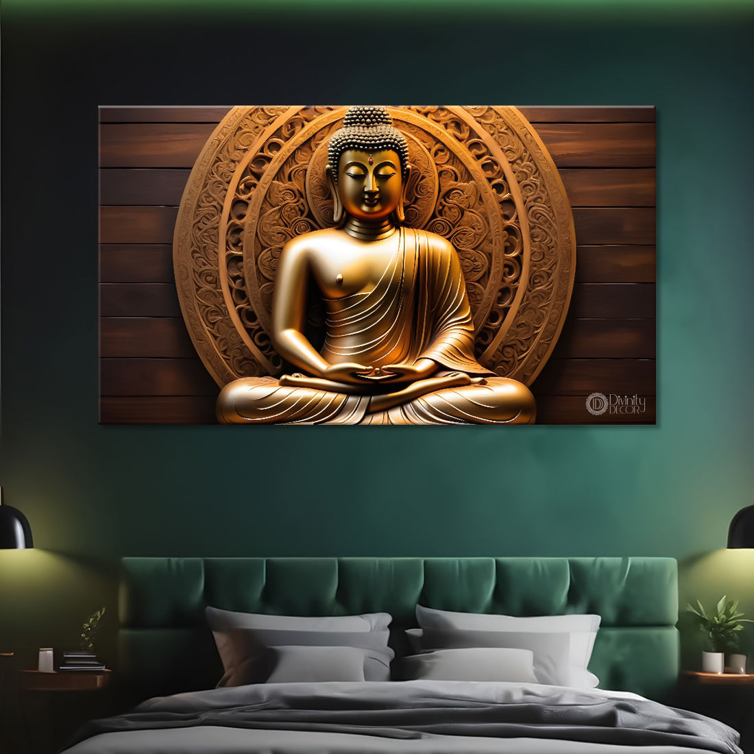 Golden buddha with golden textured background painting Canvas Wall Painting - Buddha-242