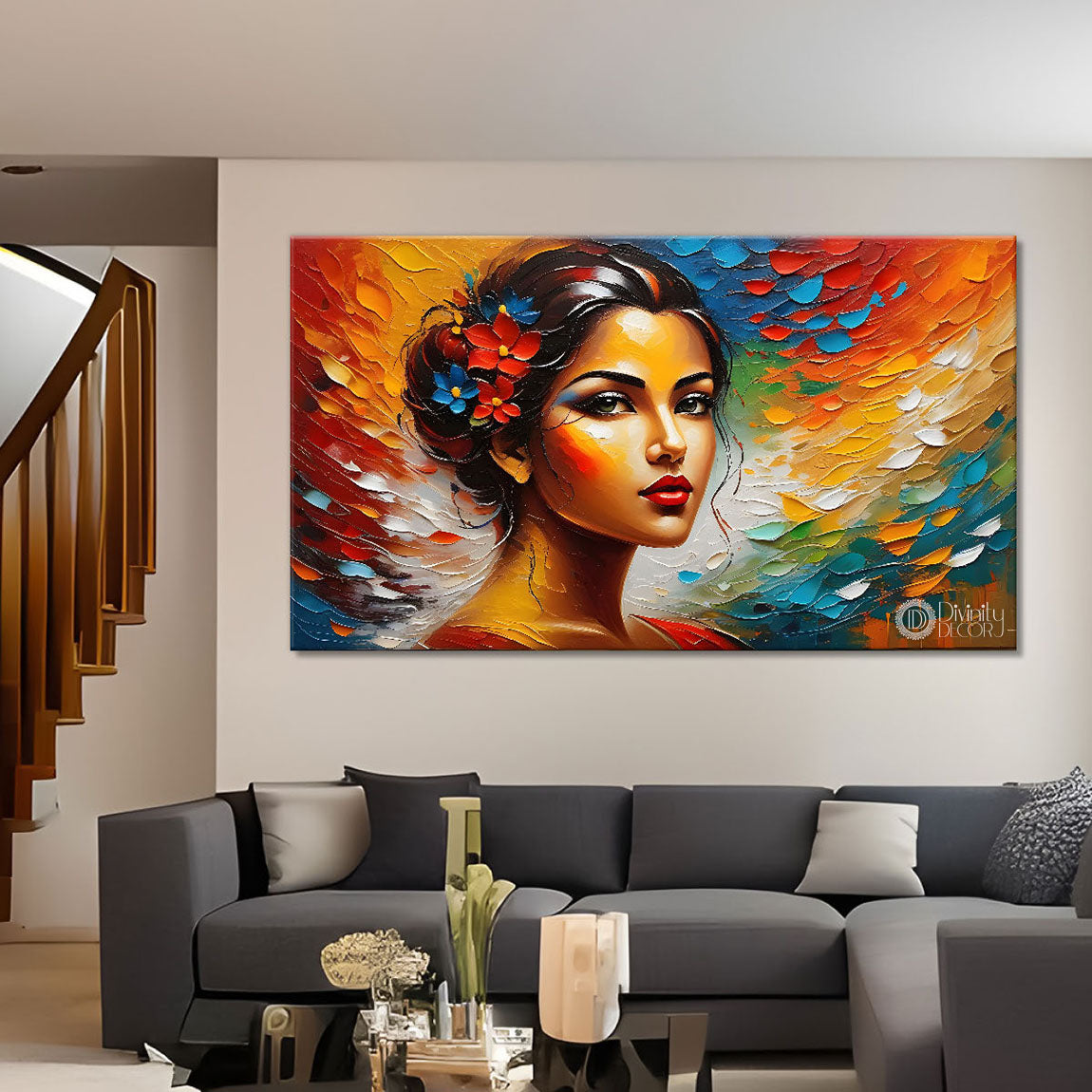 Cute girl colorful textured art Canvas Painting - Design - Modern-L-242