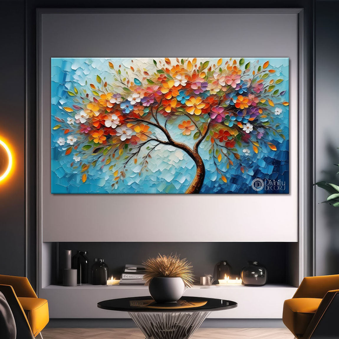Colorful tree in textured modern art- Design - Tree-242