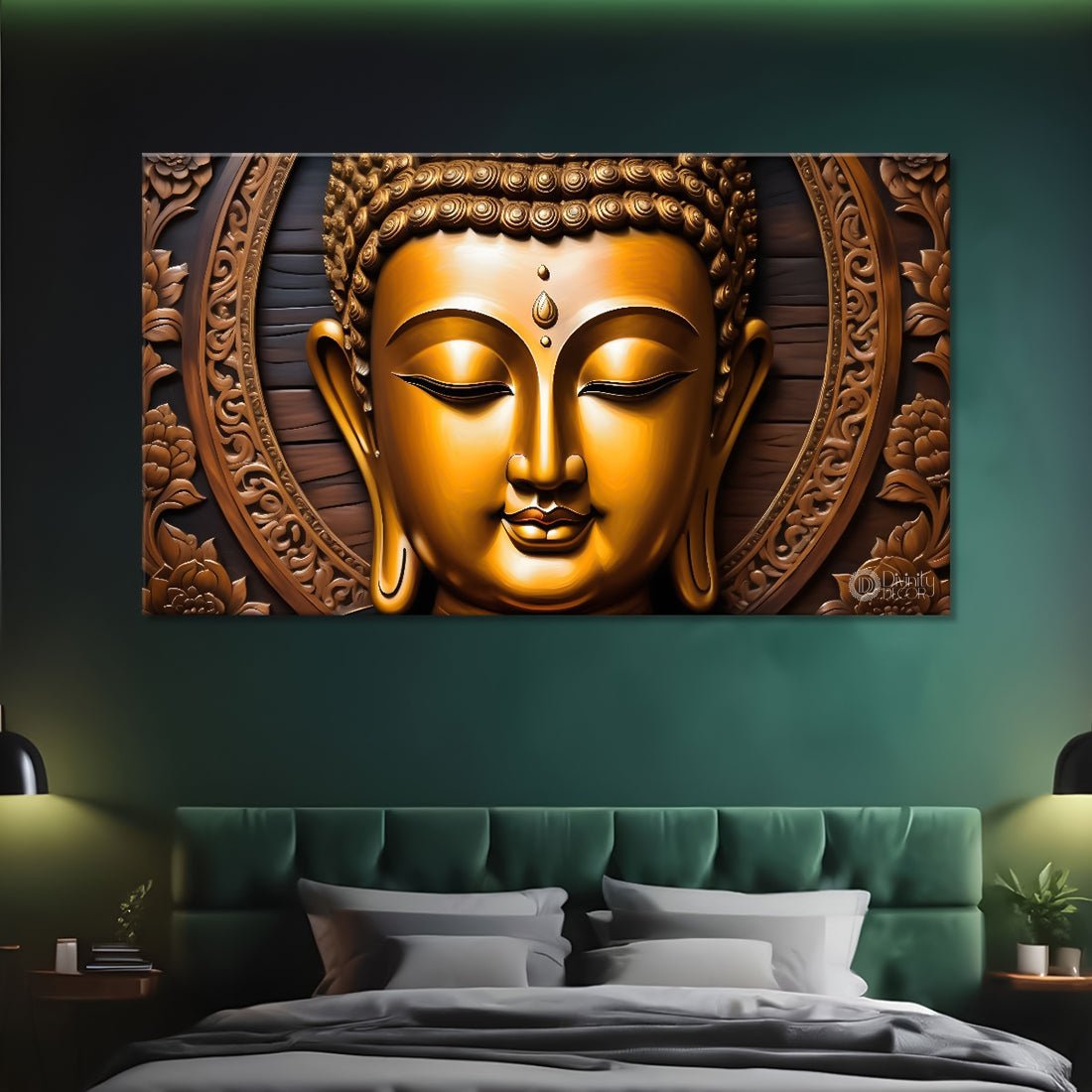Golden buddha with golden textured background painting Canvas Wall Painting - Buddha-243