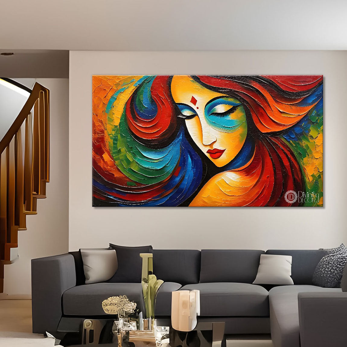 Beautiful lady face painting art Canvas Painting - Design - Modern-L-243
