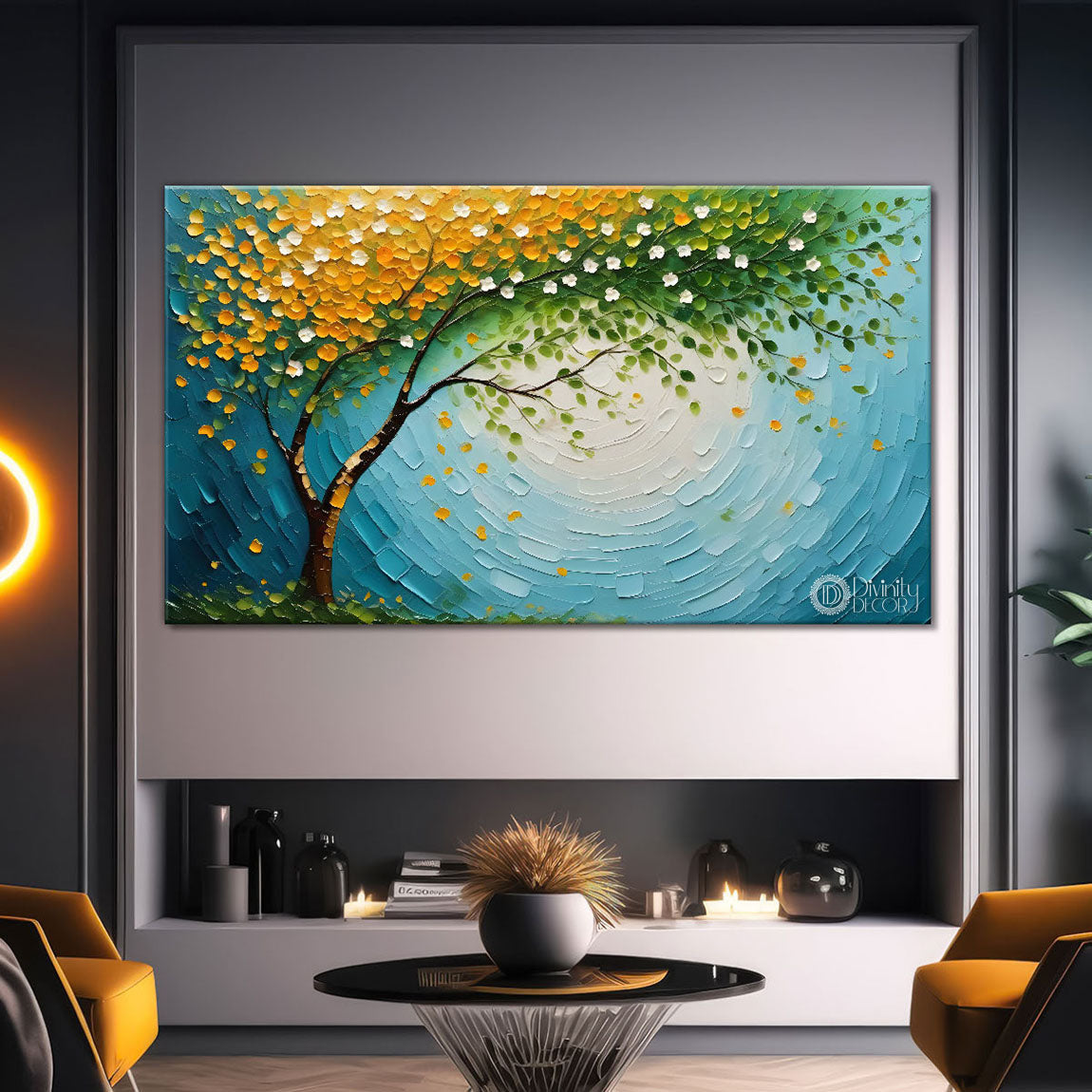 Green tree in bright textured modern art- Design - Tree-243