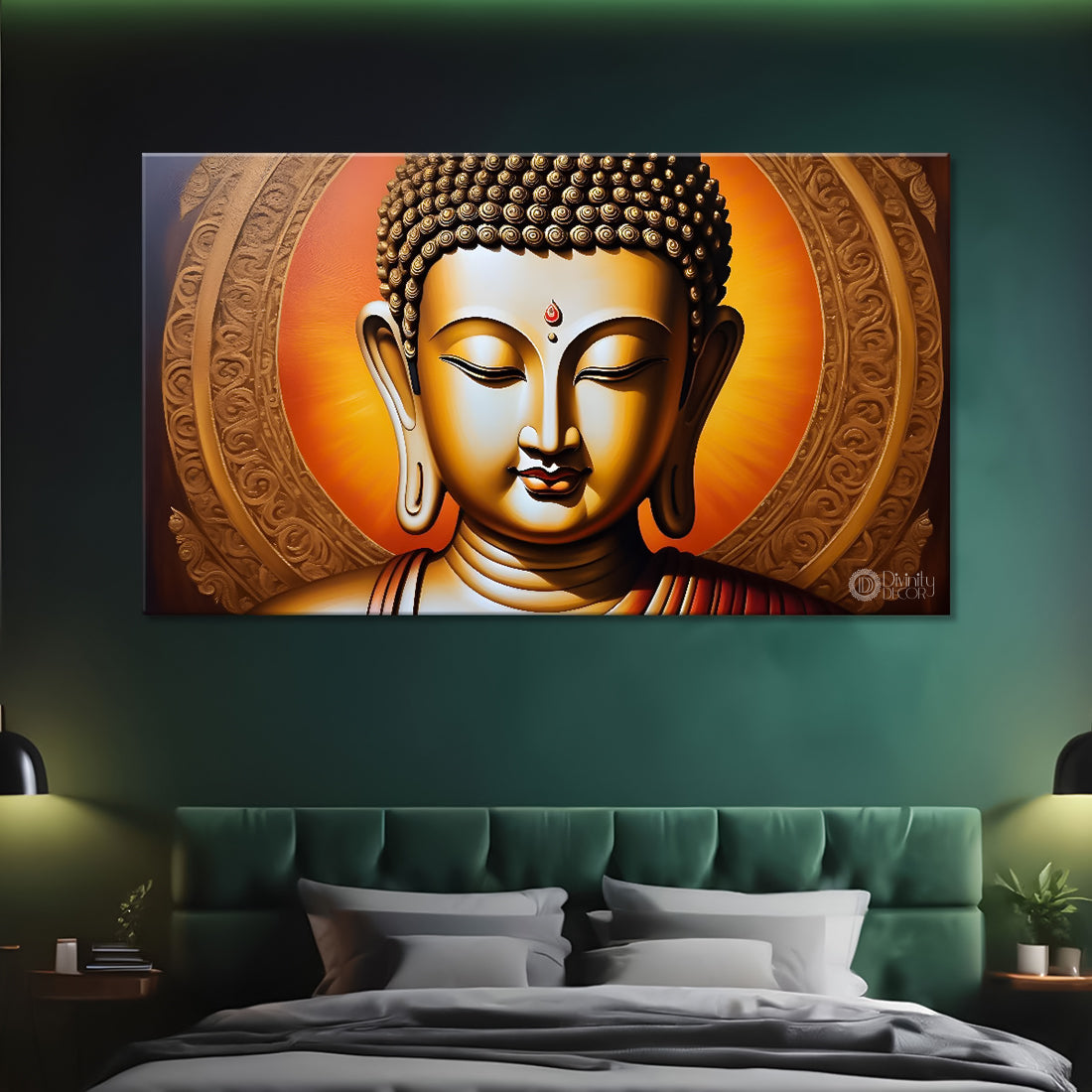 Golden buddha with golden textured background painting Canvas Wall Painting - Buddha-244