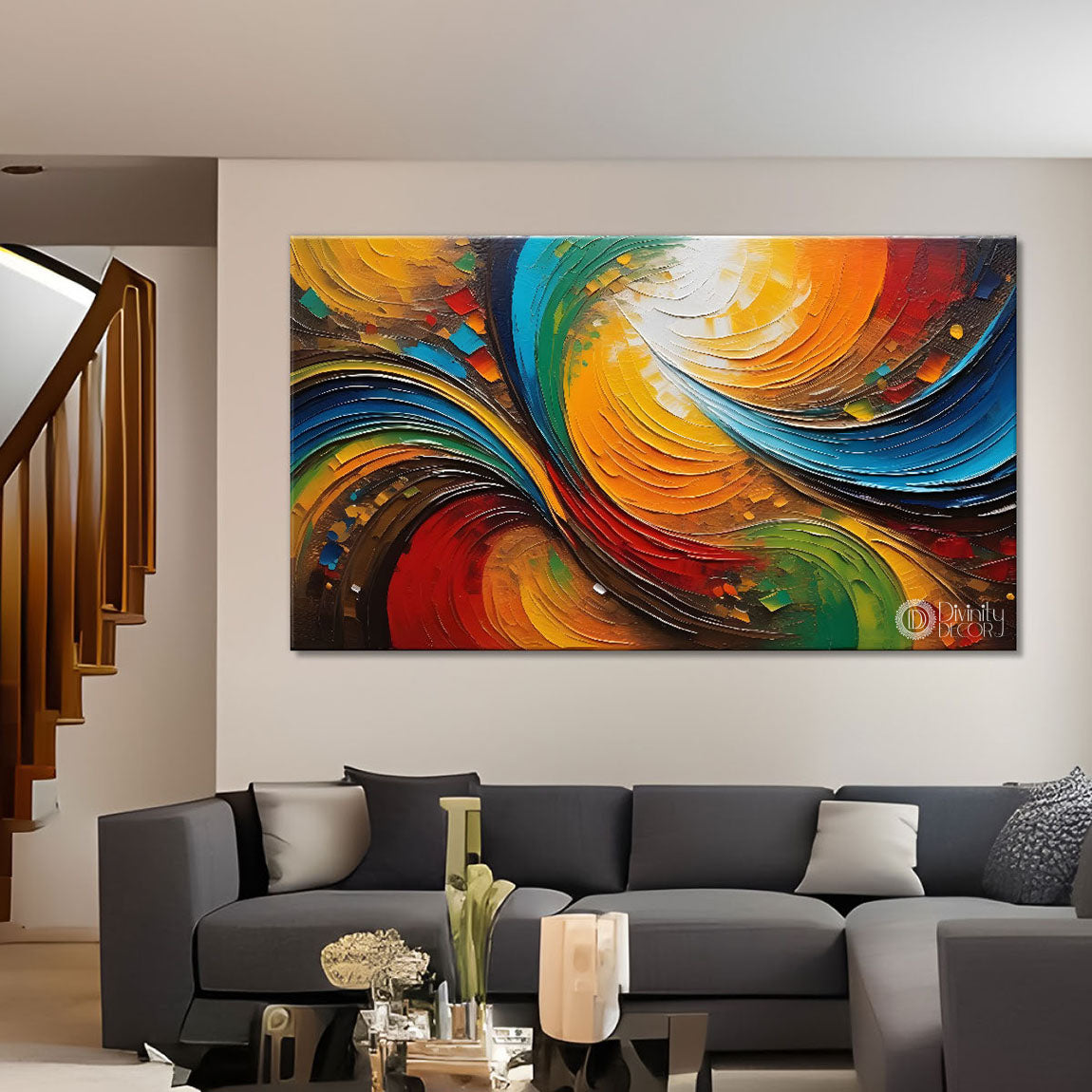Colorful rays oil painting Canvas Painting - Design - Modern-L-244