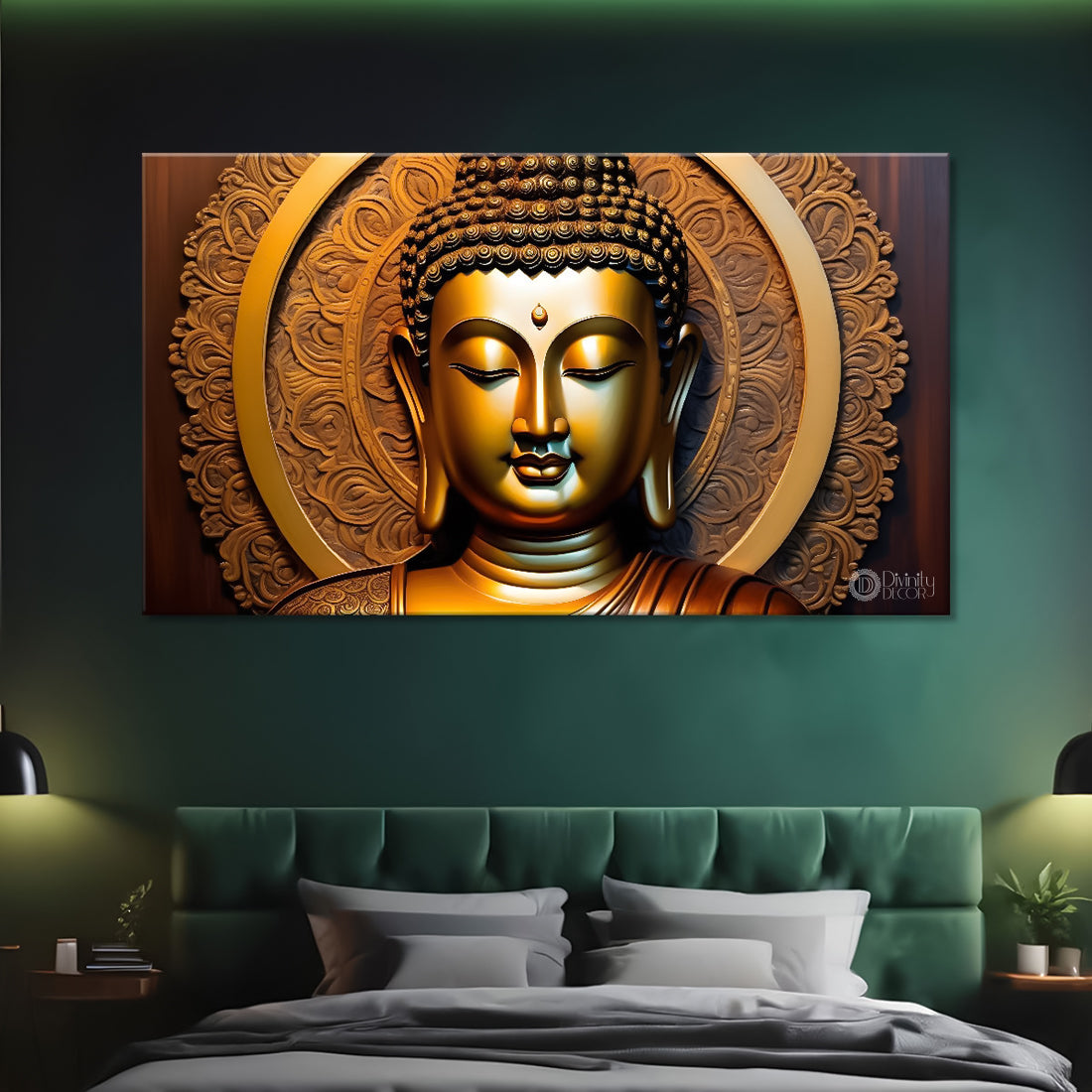 Golden buddha with golden textured background painting Canvas Wall Painting - Buddha-246