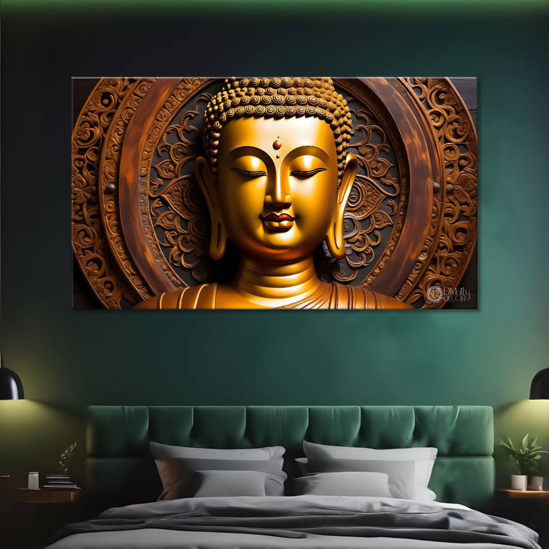 Golden buddha with brown textured background painting Canvas Wall Painting - Buddha-247