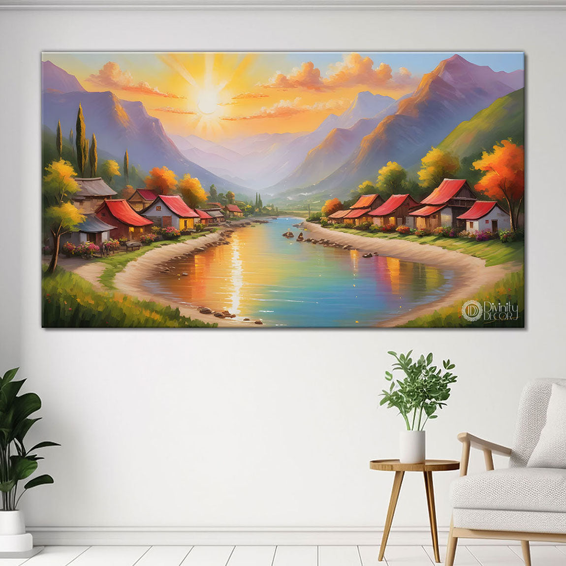 Mountains with river painting Canvas Painting - Nature Art -247