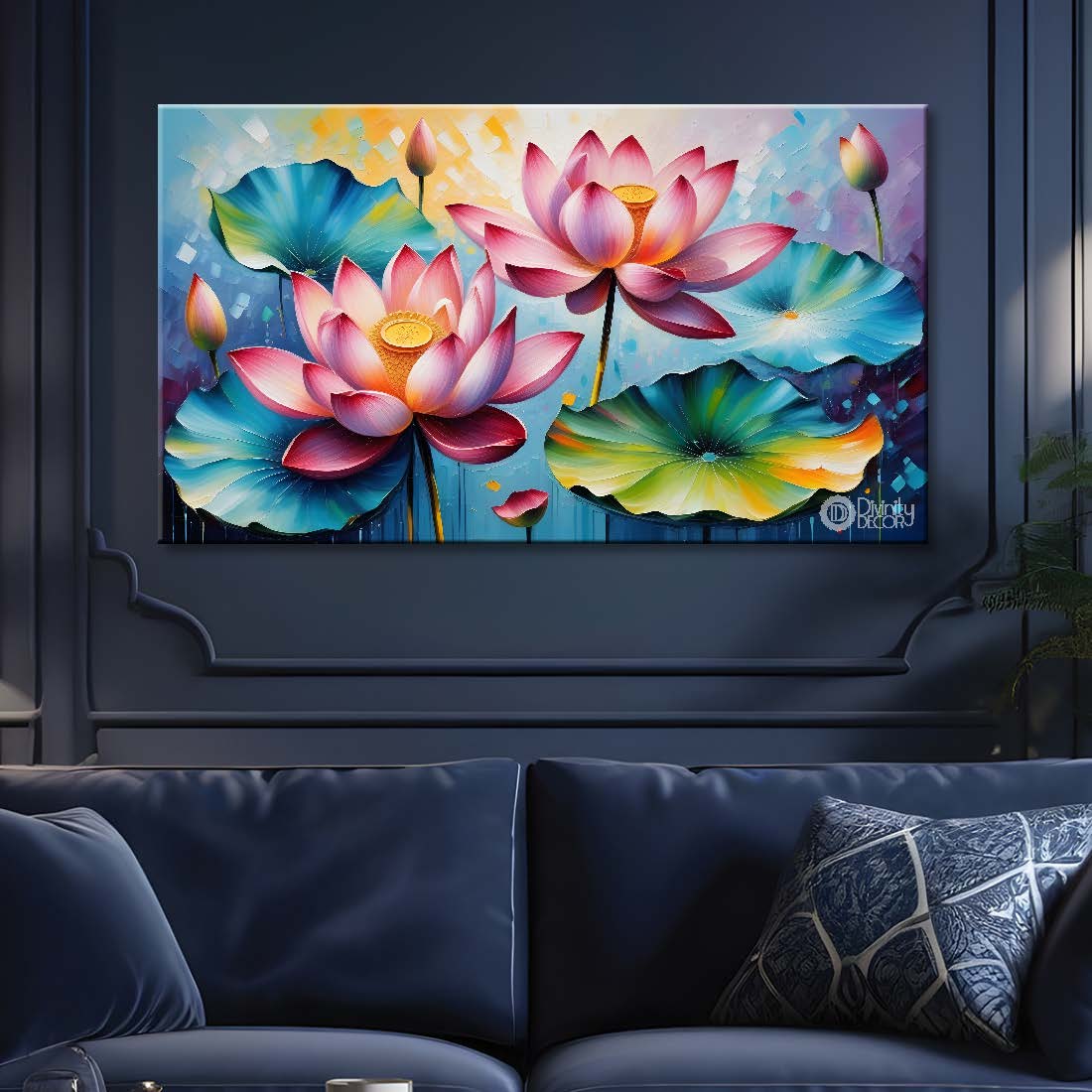 Lotus in blue background- Design - Flower-247