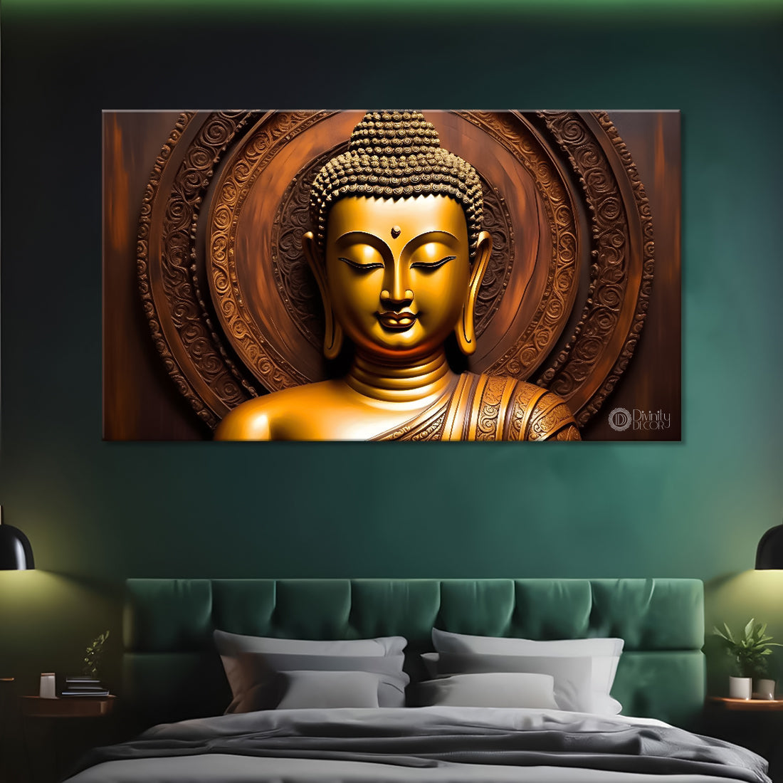 Golden buddha with brown textured background painting Canvas Wall Painting - Buddha-248